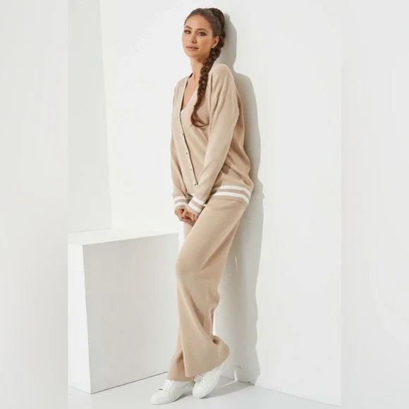 Knit Cardigan And Pant Set in Beige - Picture 2 of 5
